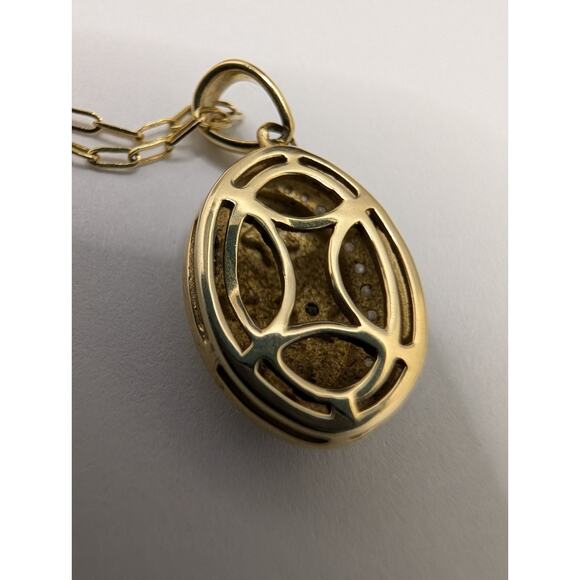 14K Yellow Gold Oval Pendant Moon Stars Diamond Accent Necklace 18" - Picture 7 of 11